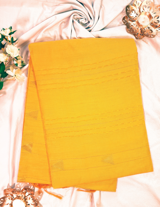 Sunshine Yellow | Soft Linen Saree with Woven Zari Temple Buti