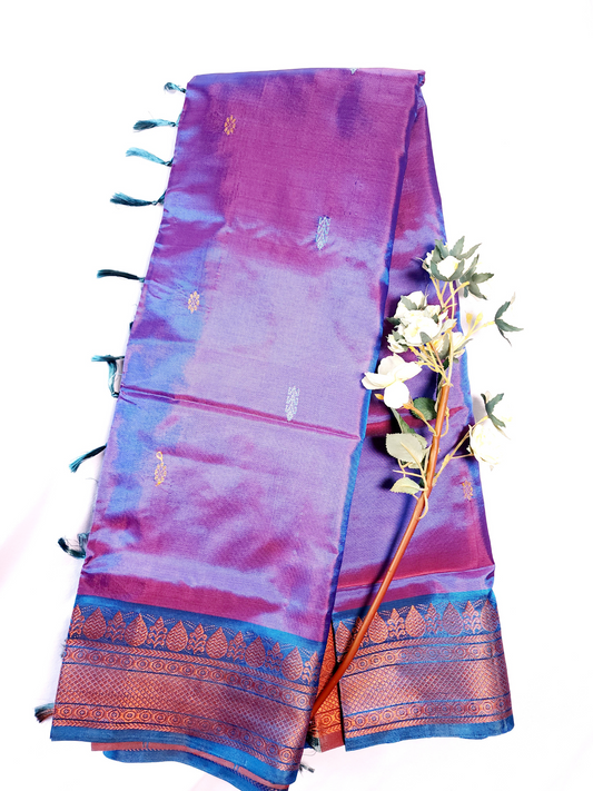 Purple | Banana Pith Saree with Contrast Red Pallu