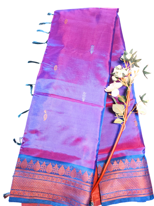 Purple | Banana Pith Saree with Contrast Red Pallu