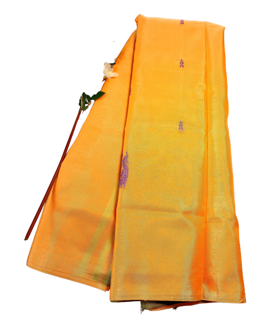 Yellow | Banana Pith Saree with Contrast Pallu