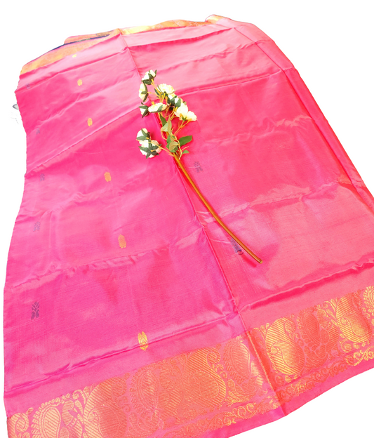 Pink | Banana Pith Saree with Contrast Blue Pallu