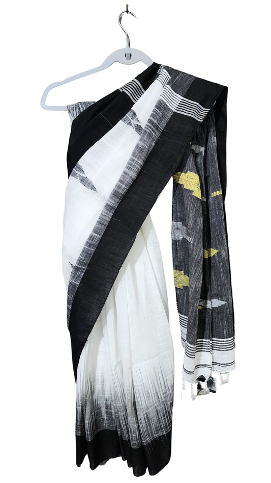 White & Black | Khadi Cotton Jamdani Handwoven Saree