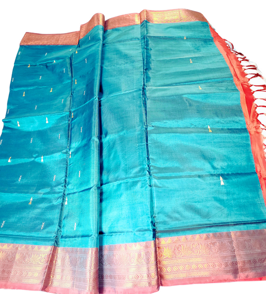 Rama Green | Banana Pith Saree with Contrast Pallu