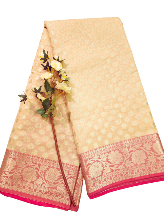 Beige | Cotton Silk Saree with Zari border