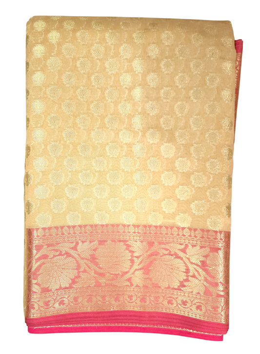 Beige | Cotton Silk Saree with Zari border