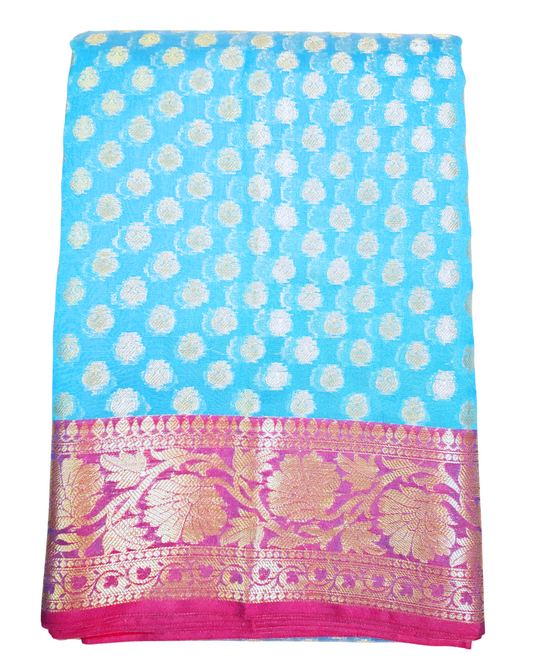 Sky Blue | Cotton Silk Saree with Zari border