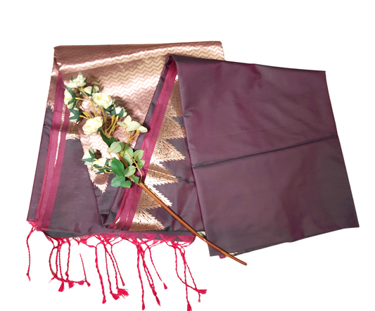 Brownish Magenta | Muga Katan Silk Saree with Dual Tone