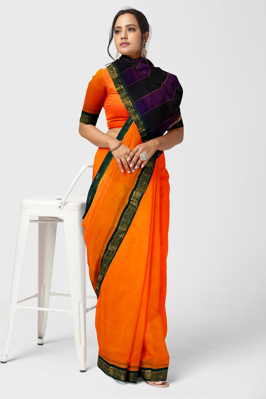 Orange | Flora Gadwal Cotton Handloom Saree