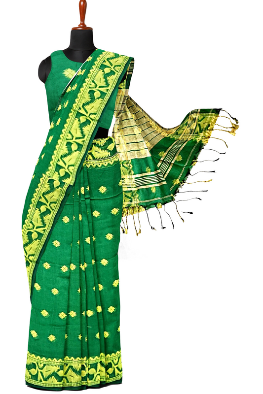 Green | Cotton Handloom Saree with Buta