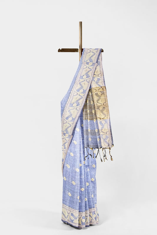 Grey | Cotton Handloom Saree with Buta