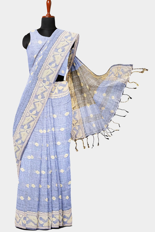 Grey | Cotton Handloom Saree with Buta