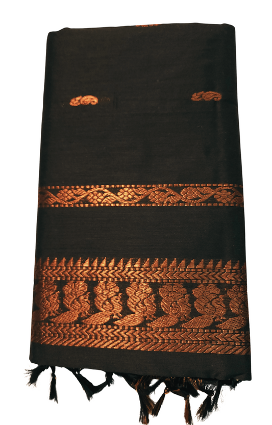 Black | Gadwal / Kalyani Cotton Silk Sarees Handloom Saree with Thin Zari Border