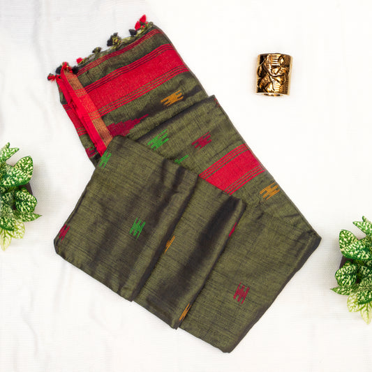 Bottle Green | Tissue Khadi Jamdani Handloom Saree