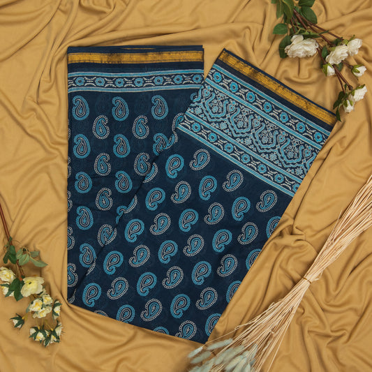 Navy Blue | Mul Mul Cotton Printed Saree