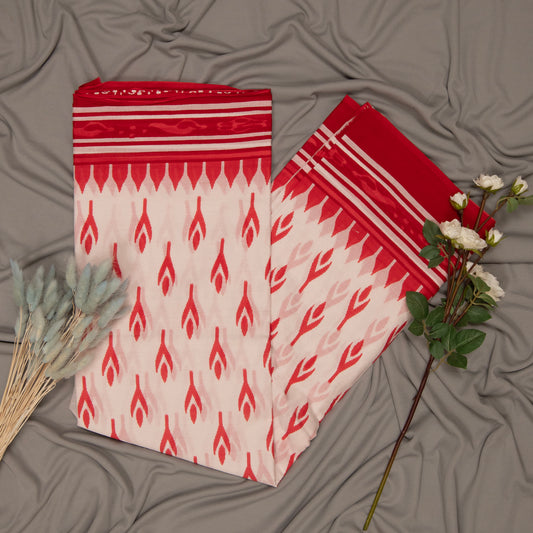 White & Red | Mul Mul Cotton Hand Block Printed Saree