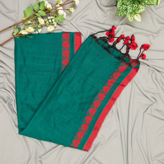 Dark Green | Cotton Handloom Saree