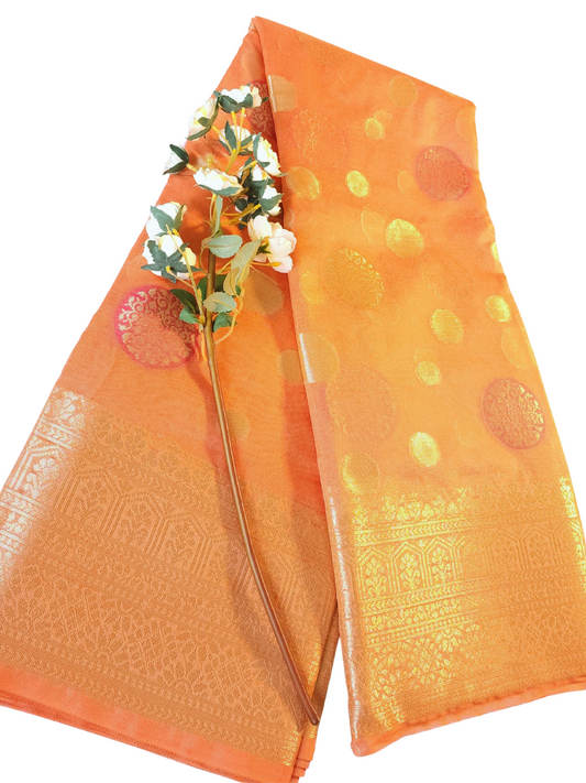 Orange | Banarasi Kora Organza Silk Saree with Broad Zari Border