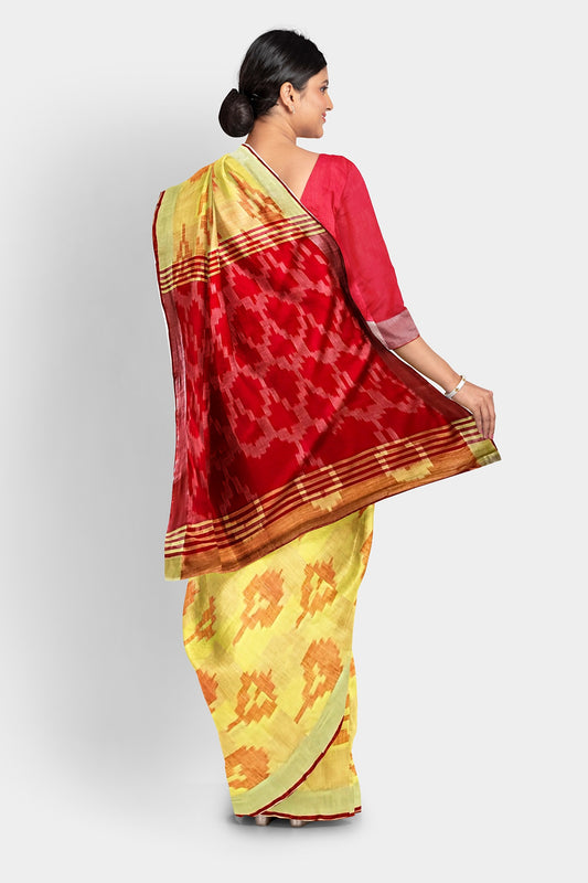 Yellow | South Cotton Ikkat Pochampally  Saree