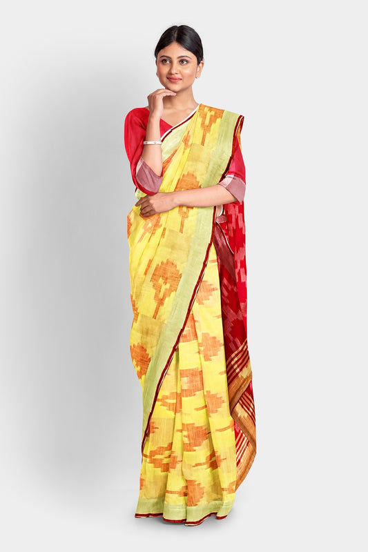 Yellow | South Cotton Ikkat Pochampally  Saree