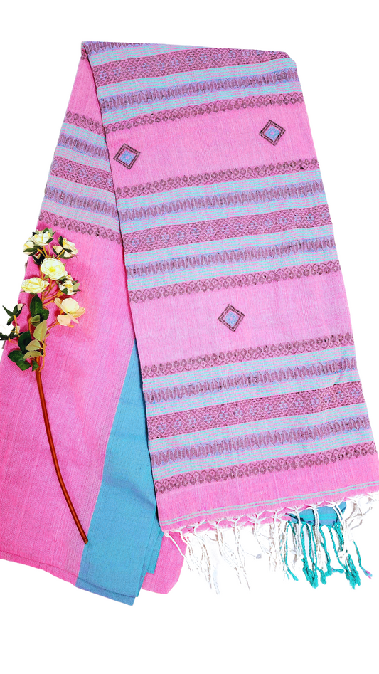 Pink | Assam Khadi Handloom Saree with delicate embroidery