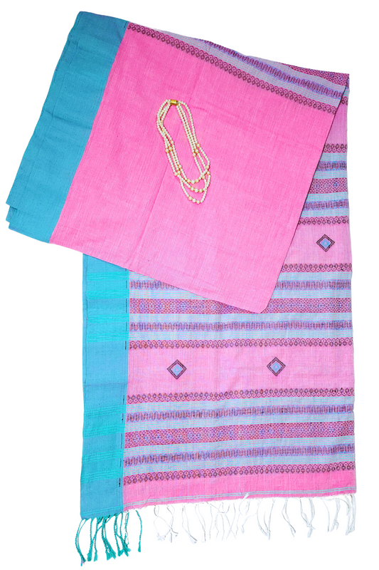 Pink | Assam Khadi Handloom Saree with delicate embroidery