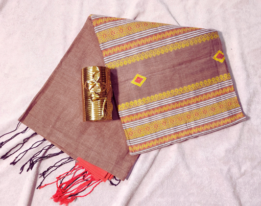 Light Brown | Assam Khadi Handloom Saree with Delicate Embroidery