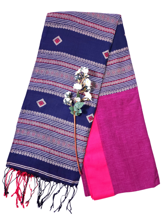 Magenta | Assam Khadi Handloom Saree with Delicate Embroidery