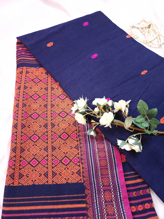 Royal Blue | Assam Khadi Handloom Saree with delicate embroidery