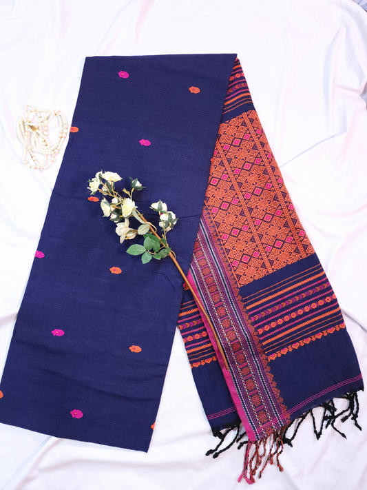 Royal Blue | Assam Khadi Handloom Saree with delicate embroidery