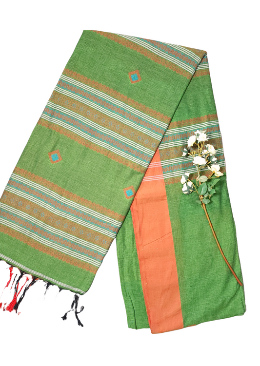 Light Green | Assam Khadi Handloom Saree with Delicate Embroidery