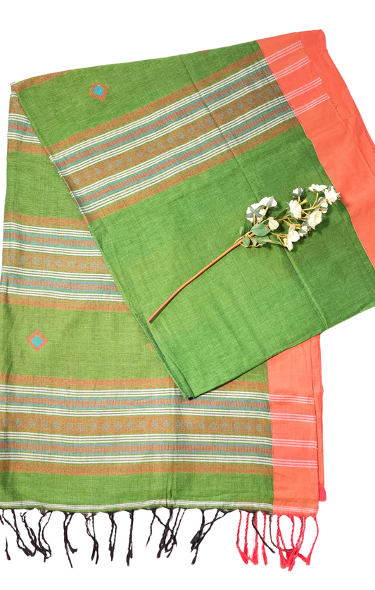 Light Green | Assam Khadi Handloom Saree with Delicate Embroidery