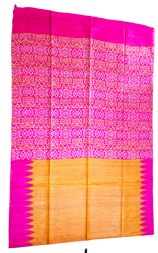 Pink & Yellow | Pure Tussar Ghicha Silk Sarees Printed Saree with Silk Mark