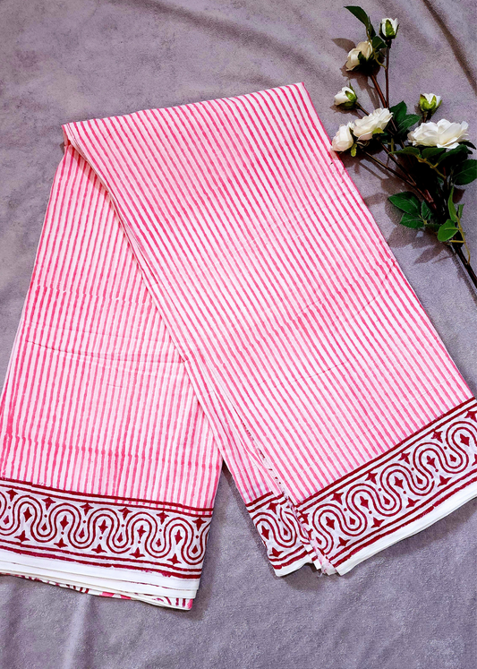 Pink | Mul Mul Cotton Bagru Hand Block Printed Saree