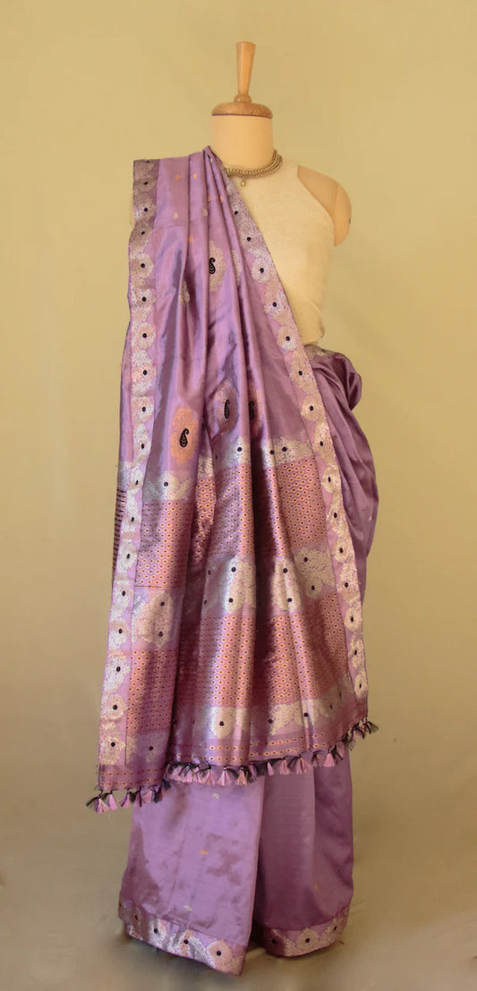 Purple | Pure Mulberry Silk Handloom Saree