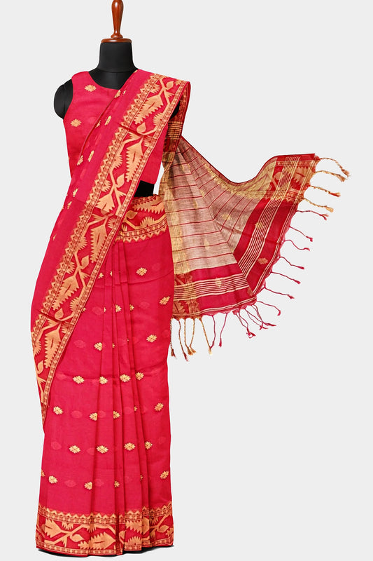 Red | Cotton Handloom Saree with Buta