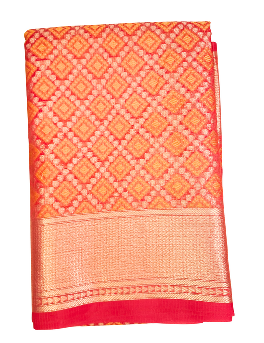 Golden Red | Kota Cotton Silk Saree with Zari border