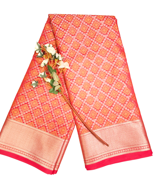 Golden Red | Kota Cotton Silk Saree with Zari border