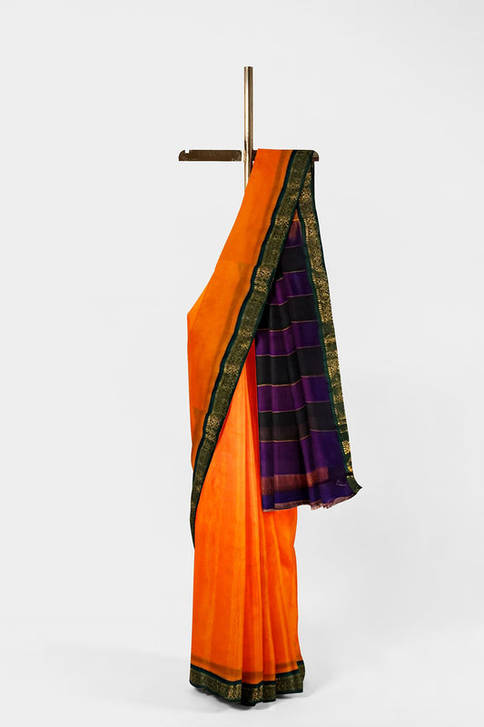Orange | Flora Gadwal Cotton Handloom Saree