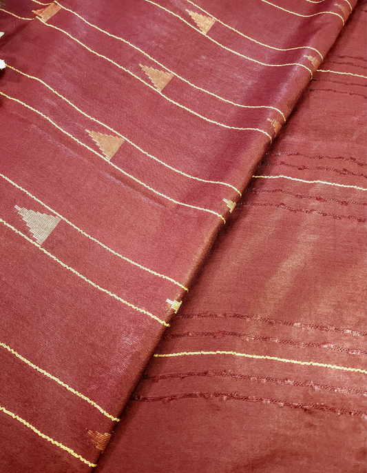 Brown | Soft Linen Saree with Woven Zari Temple Buti