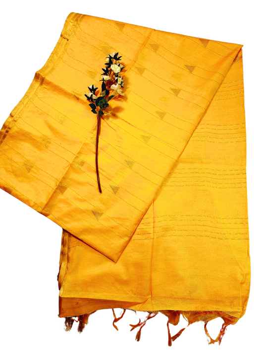 Sunshine Yellow | Soft Linen Saree with Woven Zari Temple Buti