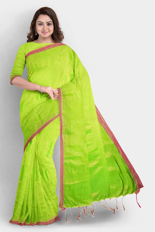 Lime Green | Tissue Cotton Handloom Saree