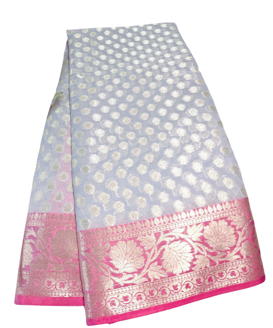 Silver Grey | Cotton Silk Saree with Zari border