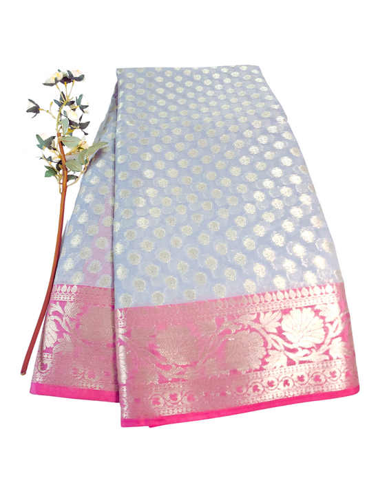 Silver Grey | Cotton Silk Saree with Zari border