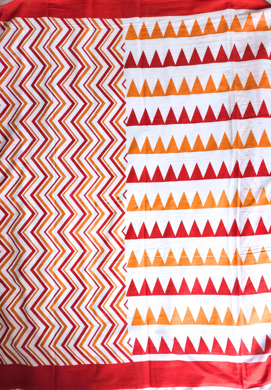 Orange & white | Mul Cotton Printed Saree