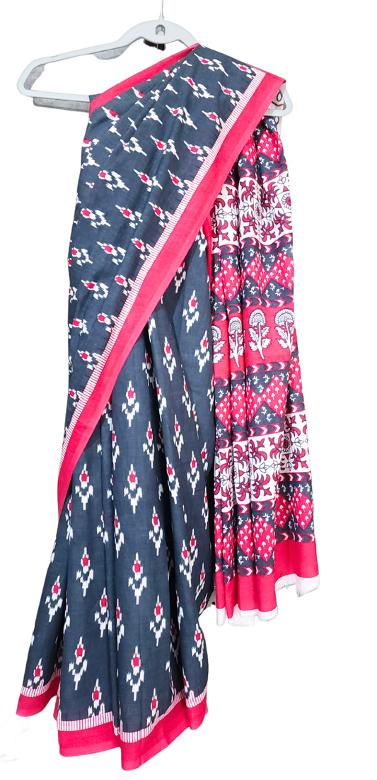 Grey | Mul Cotton Printed Saree