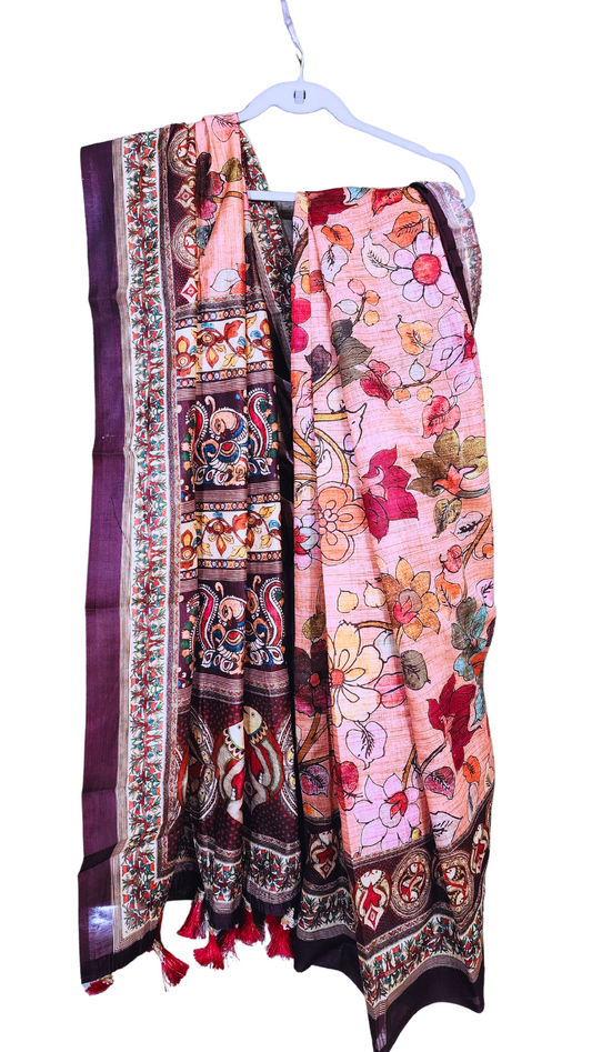 Peach | Cotton Kalamkari Printed Saree