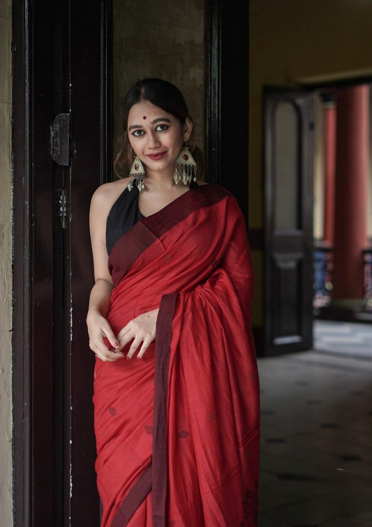 Red | Chanderi Cotton Printed Saree