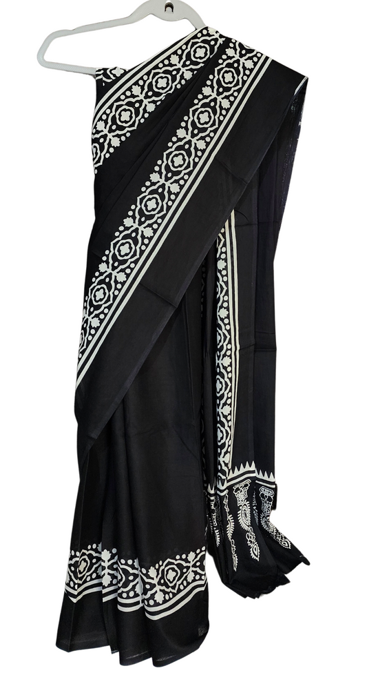 Black | Mul Cotton Printed Saree