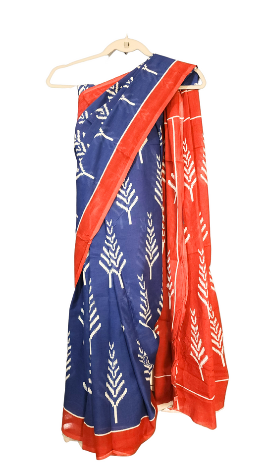 Blue | Mul Cotton Printed Saree