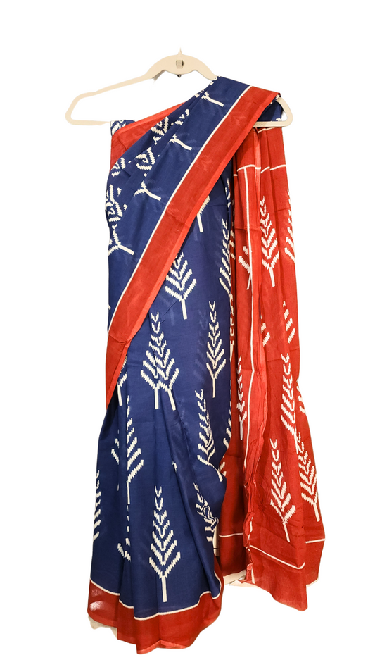 Blue | Mul Cotton Printed Saree